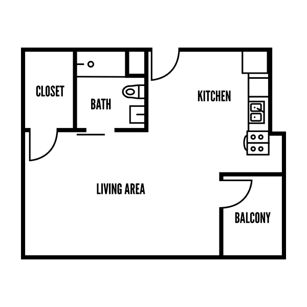 3D floor plan a Studio , 1 bath apartment