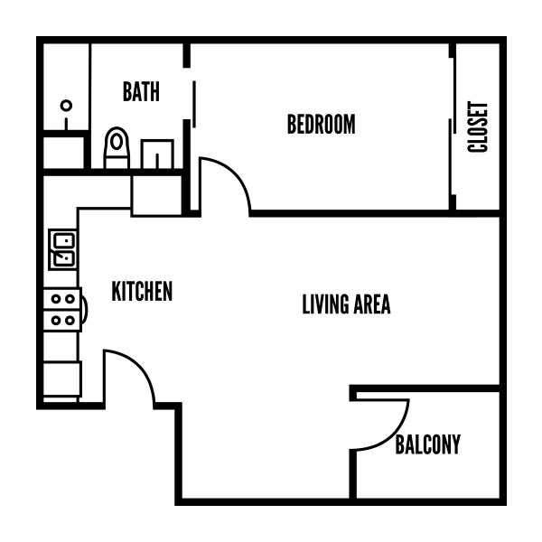 3D floor plan a 1 Bed, 1 bath apartment