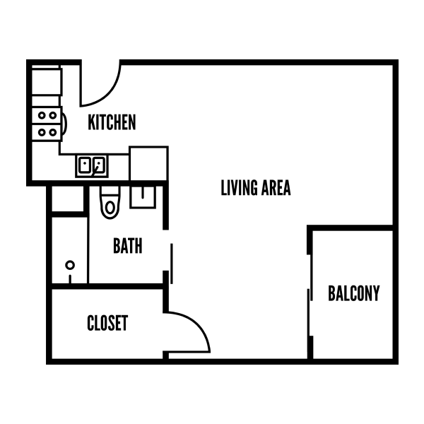 3D floor plan a Studio , 1 bath apartment