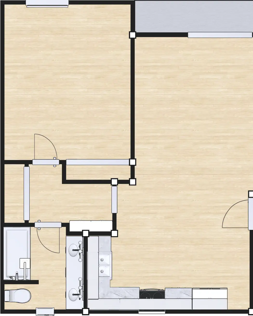 3D floor plan a 1 Bed, 1 bath apartment