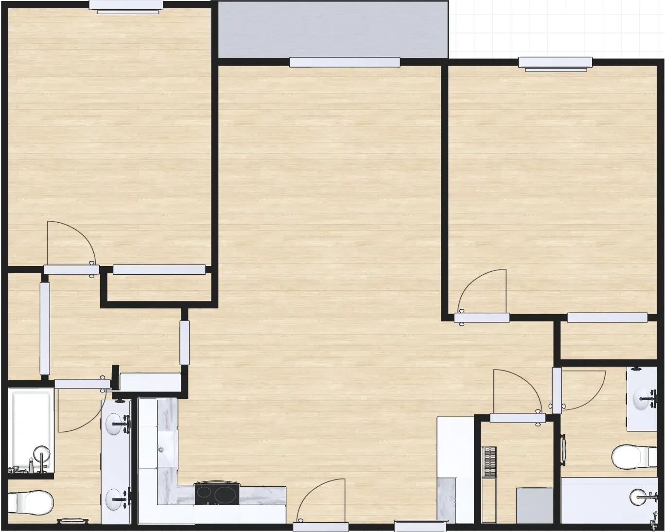 3D floor plan a 2 Bed, 2 bath apartment