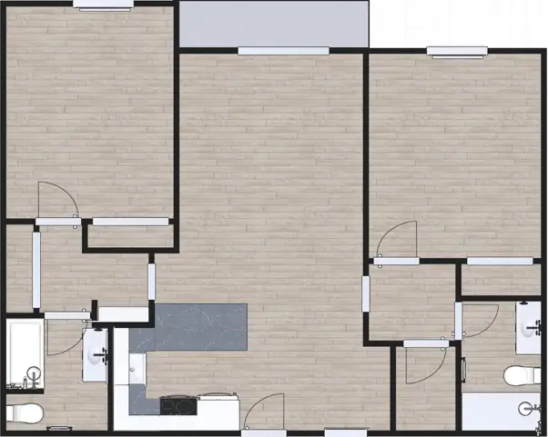 3D floor plan a 2 Bed, 2 bath apartment