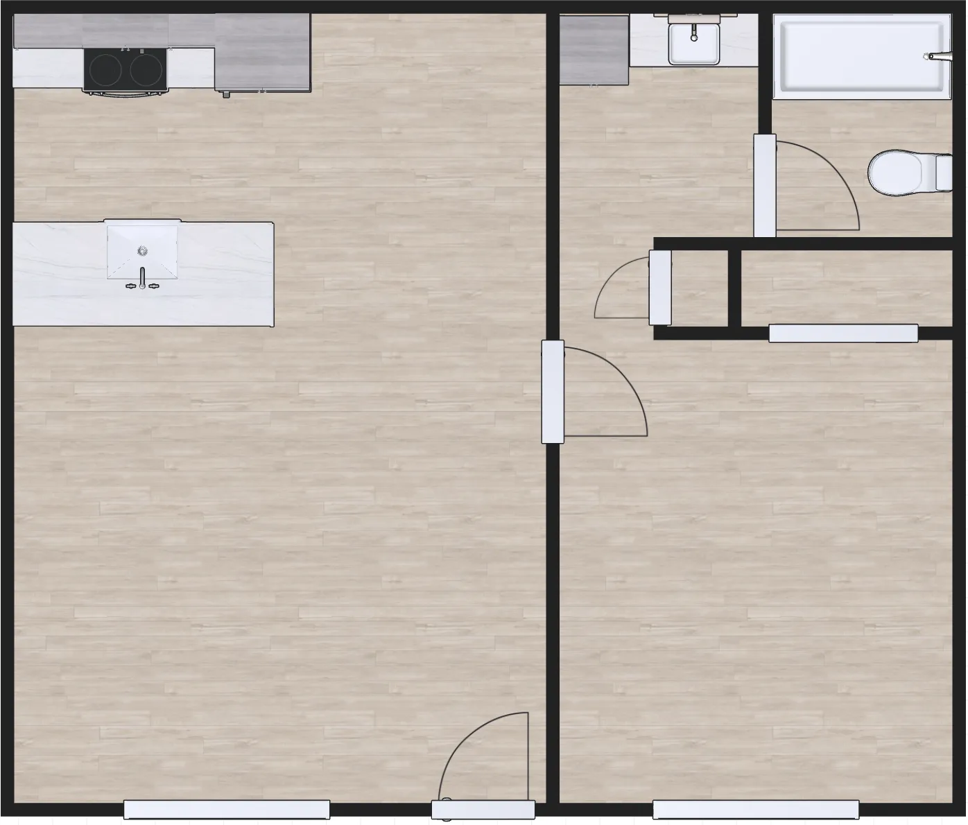 3D floor plan a 1 Bed, 1 bath apartment
