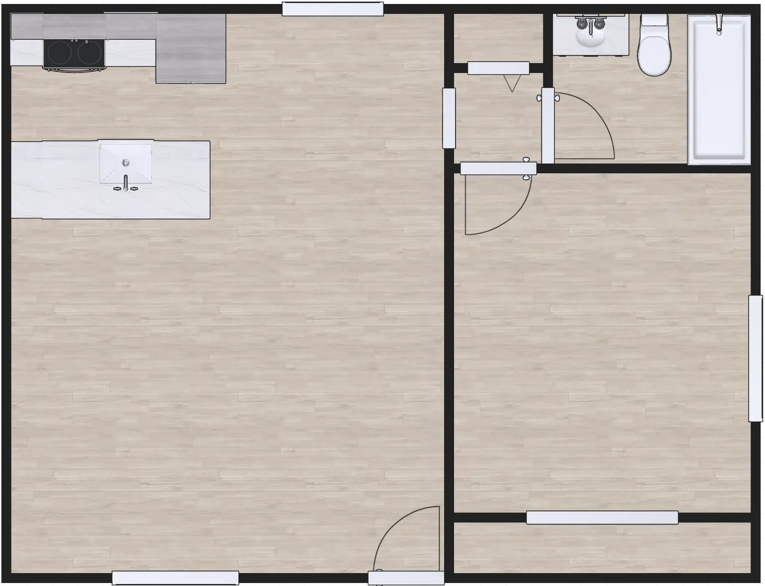 3D floor plan a 1 Bed, 1 bath apartment