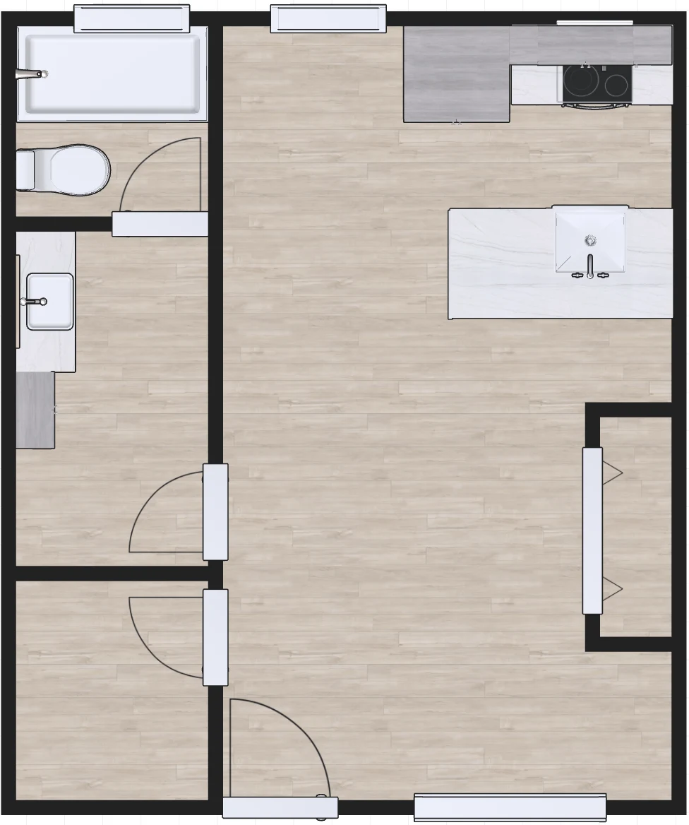 3D floor plan a Studio , 1 bath apartment