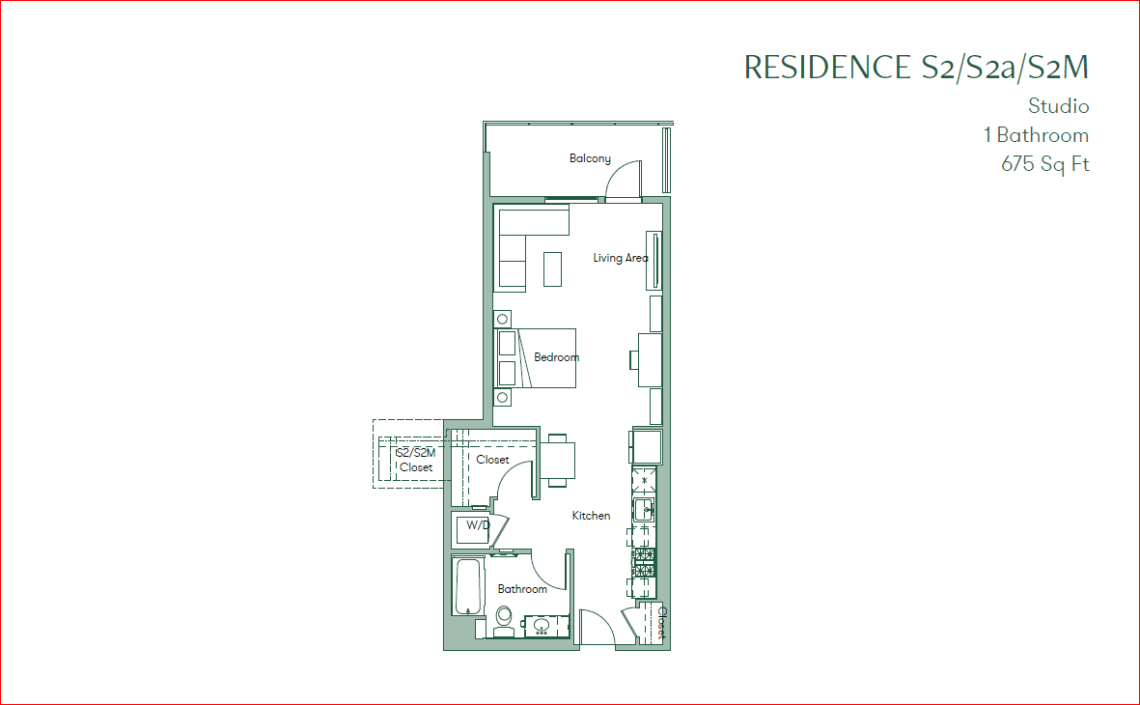 3D floor plan of Studio, a 0 bed, 1 bath apartment