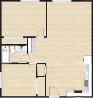 2 bed, 1 bath apartment floor plan